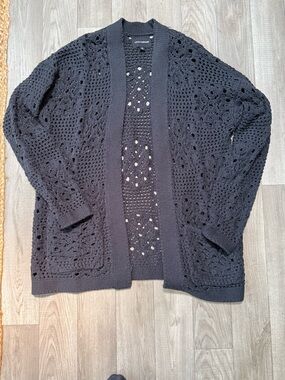 Lucky Brand Black Open-Knit Long Sleeve Cardigan